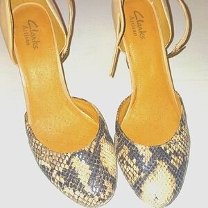 Clarks Artisan Snake Print Cork Wedge  Shoes Size  7